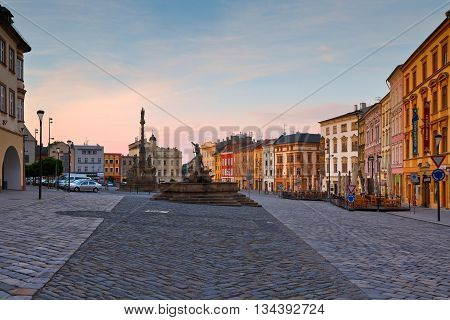 OLOMOUC, CZECH REPUBLIC - JUNE 05, 2016: One of the main squares in the old town of Olomouc, Czech Republic on June 05, 2016.