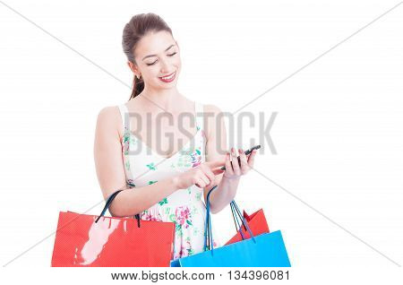 Woman At Shopping Texting Or Checking Smartphone