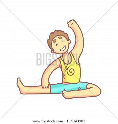 Man Doing Side Stretching Yoga Pose Flat Outlined Pale Color Funny Drawing Isolated On White Background