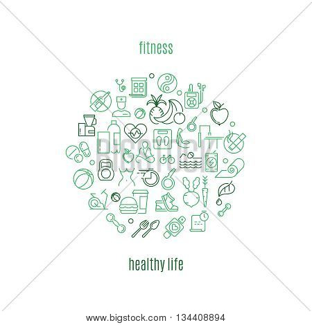 Logo vector template in linear style for gyms and fitness clubs. Healthy life logo, fitness healthy logo, fitness gym logo healthy life illustration