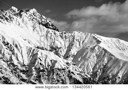 Black And White Snowy Sunlight Mountains At Nice Day