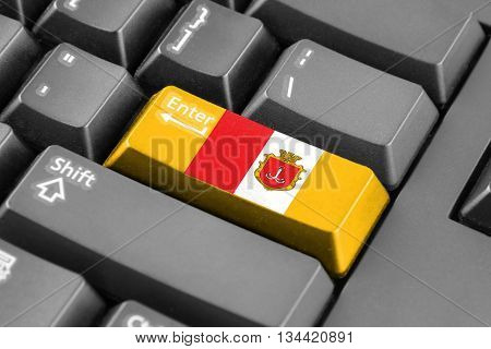 Enter button with Flag of Odessa. Grey keyboard