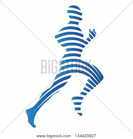 Sports runnig man vector isolated silhouette. Abstract blue logo of runner