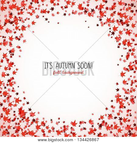 Round frame made from red maple leaves. Copy space. Background of autumn leaves. Frame for text. Momiji. Autumn concept. Vector illustration.
