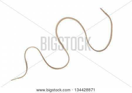 A tan colored shoelace curved isolated on white
