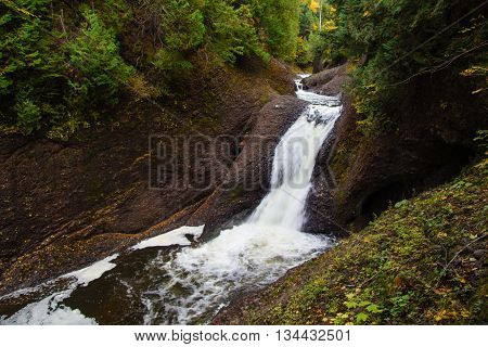 Gorge Falls In The Ottwawa National Forest. The Gorge Falls on the Black River Scenic Byway is located in the Ottawa National Forest of Michigan's Upper Peninsula
