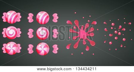 Pink grapegruit raspberry candy with splash animation set