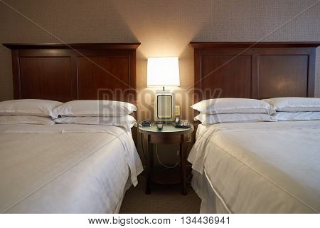 NEW YORK, USA - CIRCA MARCH, 2016: inside of the Sheraton Hotel. Sheraton Hotels and Resorts is Starwood Hotels and Resorts Worldwide's largest and second oldest brand