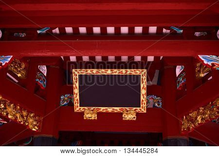 traditional oriental blank signboard in the temple