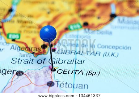 Ceuta pinned on a map of Spain