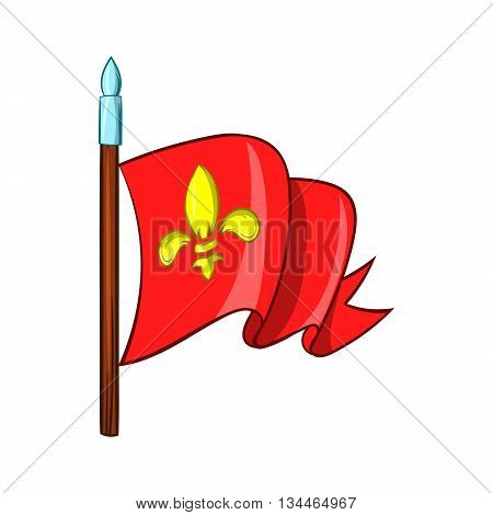 Medieval red knight flag with gold lily icon in cartoon style on a white background