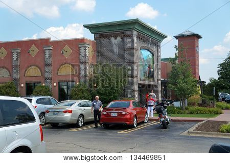 SHOREWOOD, ILLINOIS / UNITED STATES - AUGUST 16, 2015: One may eat beef, burgers, salads, and other foods at Portillo's Hot Dog Restaurant in Shorewood.