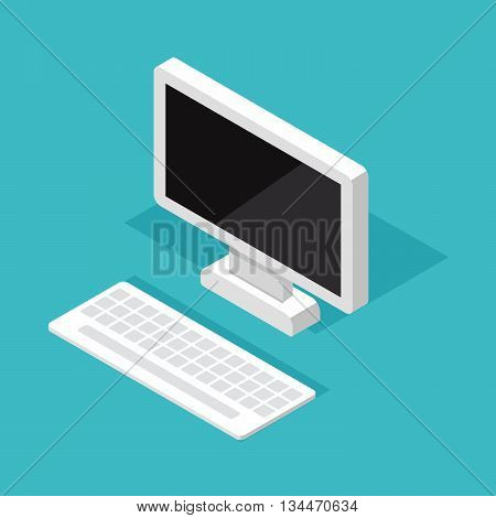 Computer Monitor Isometric decktop. Stock vector. Vector illustration.