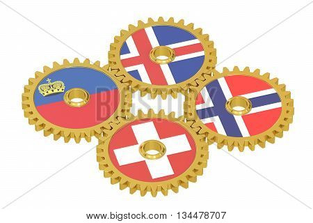 European Free Trade Association EFTA concept on a gears 3D rendering