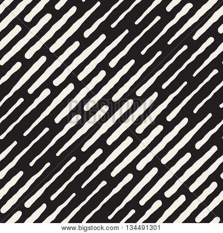 Vector Seamless Black And White Hand Drawn Daigonal Dash Lines Halftone Pattern. Abstract Freehand Background Design