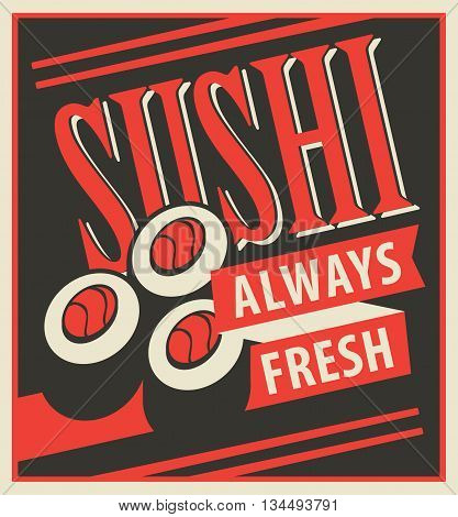 Japanese food sushi with chopsticks in a retro style
