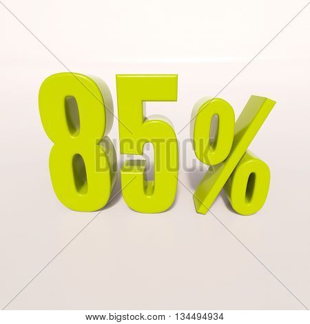3d render: green 85 percent, percentage discount sign on white, 85%