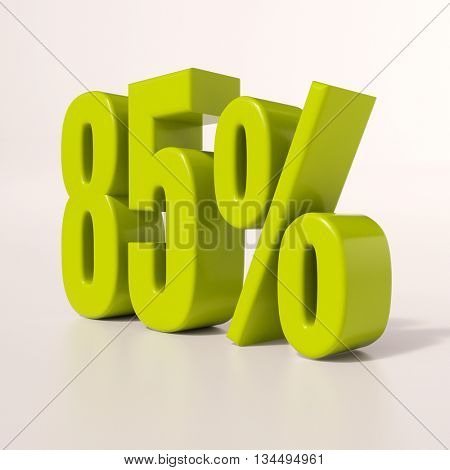 3d render: green 85 percent, percentage discount sign on white, 85%