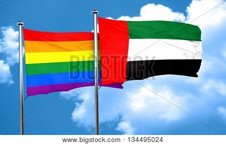 Gay pride flag with UAE flag, 3D rendering