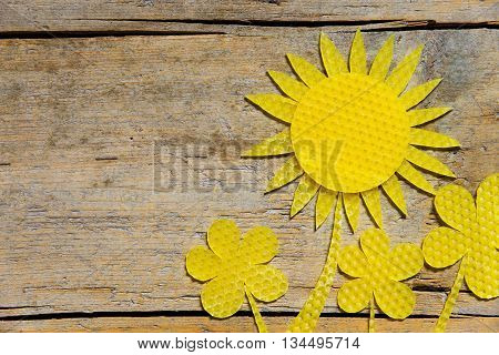 Beeswax, Sunflowers On Wooden Table, Copyspace