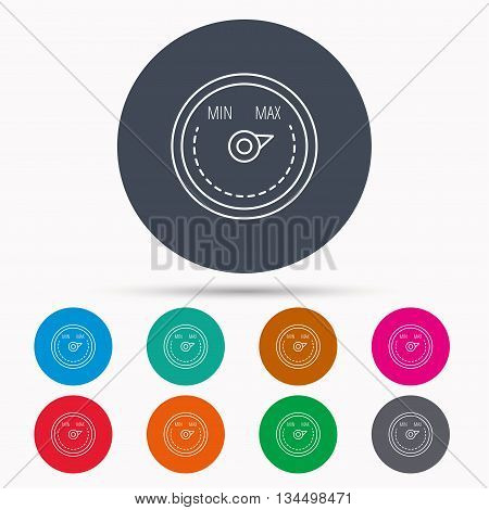 Heat regulator icon. Radiator thermometer sign. Icons in colour circle buttons. Vector