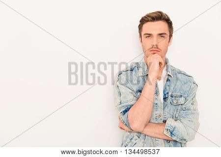 Handsome Ponder Young Businessman Isolated On White Background