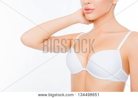 Closeup Portrait Of Young Sexy Woman In White Bra