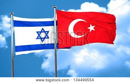 Israel flag with Turkey flag, 3D rendering