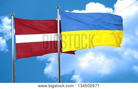 Latvia flag with Ukraine flag, 3D rendering