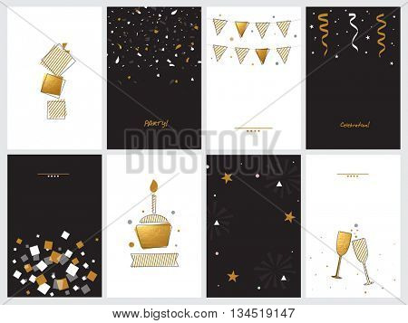 Set of eigth beautiful Cards, Invitations, Flyers, Banners, Pamphlets for Party, Anniversary, Birthday, Wedding or Other Occasion Celebration.