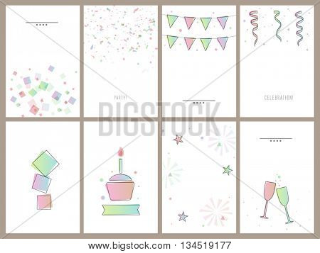 Set of eigth beautiful Cards, Invitations, Flyers, Banners, Pamphlets for Party, Anniversary, Birthday, Wedding or Other Occasion Celebration.