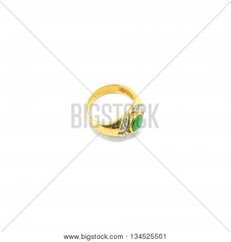 Closeup old green jade ring isolated on white background