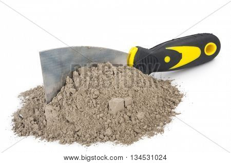 Gray cement powder with trowel