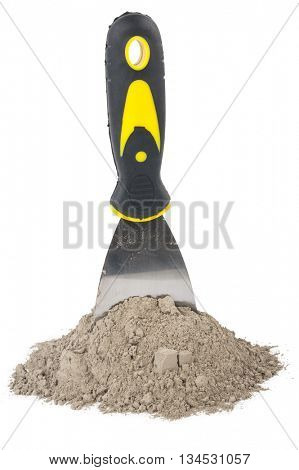 Gray cement powder with trowel