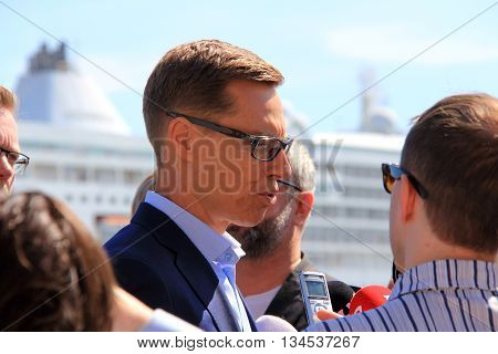 HELSINKI, FINLAND - JUNE 15, 2015: Finnish politician Alexander Stubb meets representatives of the media in Etelaranta Helsinki.