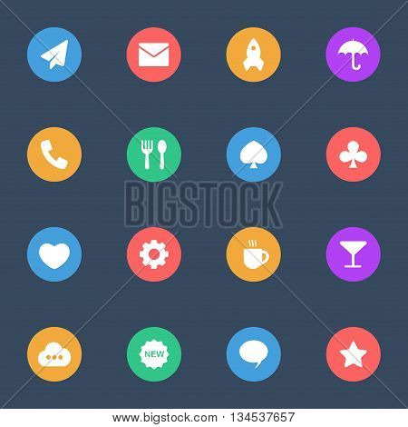 Miscellaneous flat icons vector set of 16