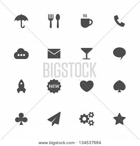 Miscellaneous flat icons black set of 16