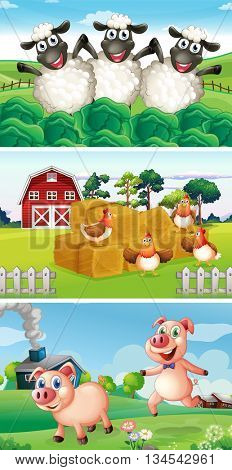 Farm animals living in the farmyard illustration