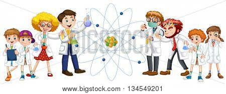 People in white gown and sciene symbol illustration