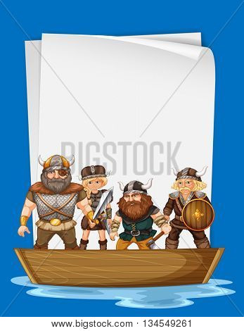 Paper design with vikings on boat illustration