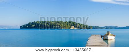 Wooden pier in Nidri island Greece