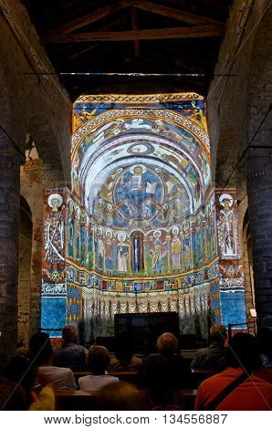 Fresco Paintings Of The Pantocrator In Church Sant Climent De Taull, Catalonia, Spain