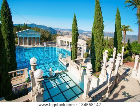 California USA November 19 2008 Grand luxurious swimming pool in Hearst Castle.
