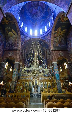CRETE RETHYMNO - AUGUST 09: Interior of Greek Orthodox church in Rethymno Crete Greece on 09 August 2014. Rethymno is the third largest city in Crete and the capital of regional unit.