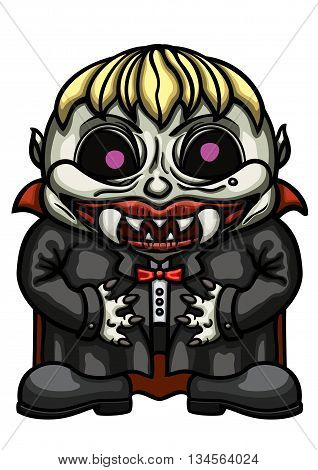 Illustration funny eerie vampyre boy with fangs