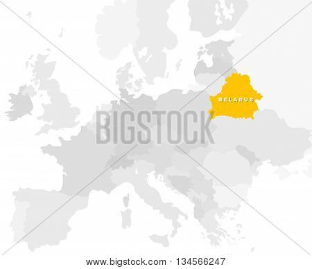 Belarus location modern detailed map. All european countries without names. Vector template of beautiful flat grayscale map design with selected country name text and border location