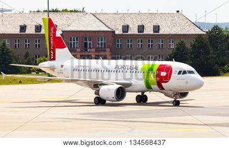 BERLIN / GERMANY - JUNE 4 2016: Airbus A 319 - 111 from TAP Portugal on airport schoenefeld berlin / germany at june 4 2016