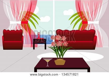 Living room interior flat style room with ocean views