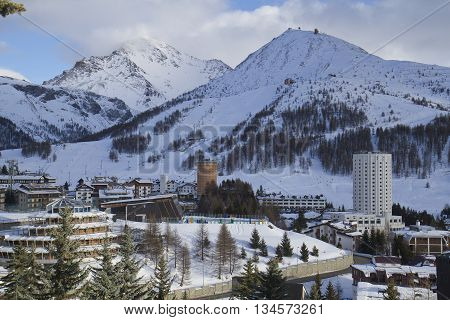 Landscape of Sestriere Turin Italy in winter