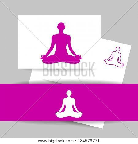 Yoga Lotus. Silhouette of meditating person. Concept Identity presentation design for Yoga studio, Health Care center, Beauty salon, Spa, Relax, Meditation and itc. Vector graphic illustration.